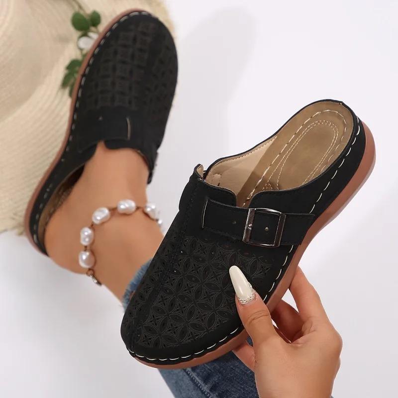Slippers Women Fashion Wedge Sandals Summer Baotou Half Slippers Comfort Breathable Hollow Sandal Roman Slides 35EUCN36 чёрный 1730₽