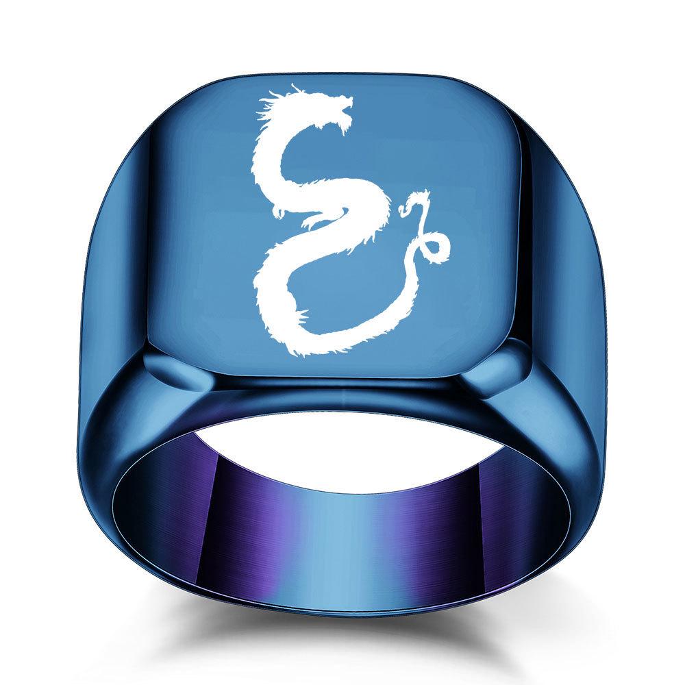 Men s Retro Punk 18MM Dragon Titanium Steel Ring Size 7