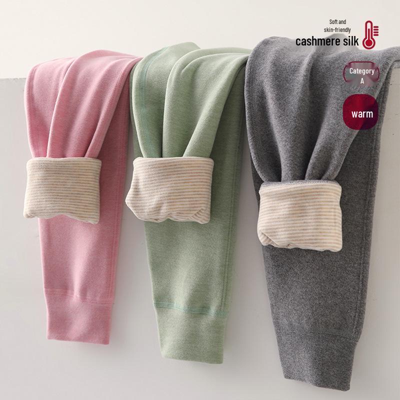 Kinder Kaschmir Seide Fleecegefütterte Winterhose: Warme, hochtaillierte Leggings für Jungen & Mädchen