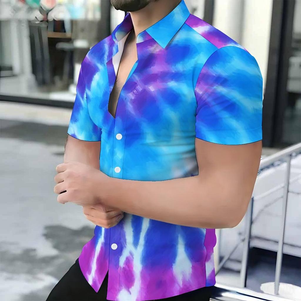 Women Short Sleeve Shirt Black Base With Multicolor Paint Splash Abstract Print Lapel Button Up Top