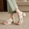 Krazing Pot Microfiber Thick Med Heels Peep Toe Shoes European Design Summer Size 43 Size 42 Platform Women Sandals