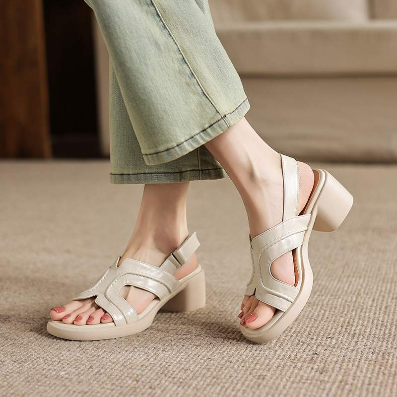 Krazing Pot Microfiber Thick Med Heels Peep Toe Shoes European Design Summer Size 43 Size 42 Platform Women Sandals