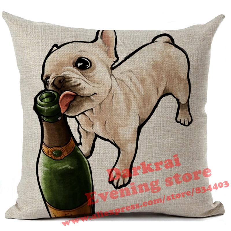 Federa per Cuscino in Lino Stampata Bulldog Francese Divertente Decorazione per la Casa Federa per Cuscino Decorazione Soggiorno Cuscini Decorativi 45X45Cm