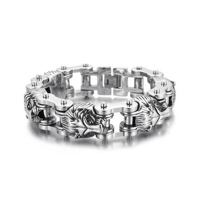 Gioielli Personalizzati Serie Animali, Testa di Leone Dominante Esagerata Bracciale da Motociclista in Acciaio al Titanio da Uomo