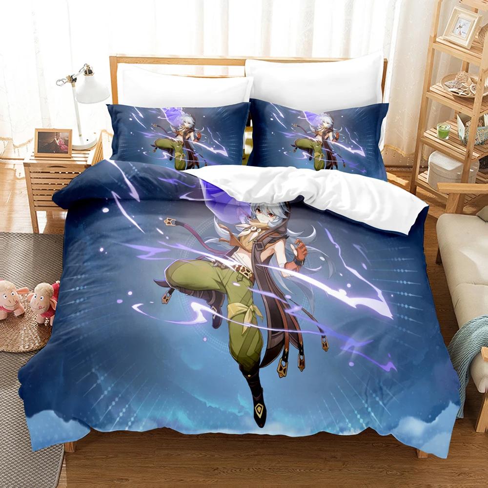 Genshin Impact New 3D Digital Printed Games Three-Piece Bedding Set With Winter Home Polyester Quilt Cover With Cartoon Pattern