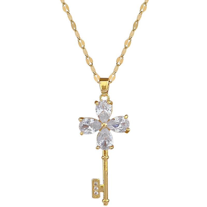 Glückskette Damen Kupfer Mikro-Inlay Echtgold Galvanisierung Schlichte und Exquisite Schlüsselbeinkette Halskette