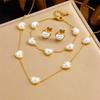 Heart Pearl Jewelry Set For Women Gold Plated Stainless Steel Necklace Bracelet Earrings