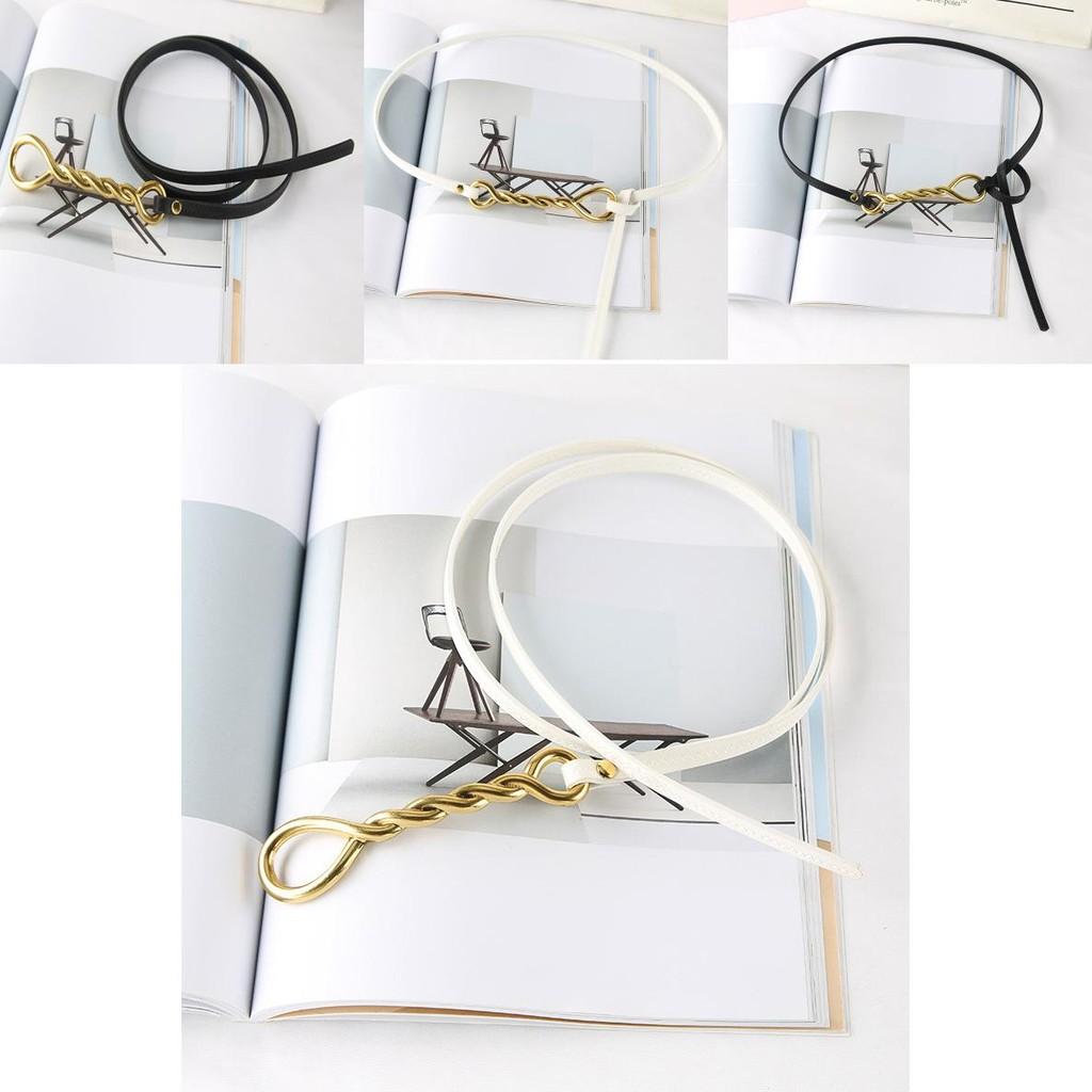 Fashion Gold Twisted Shape Knot Decoration Women Thin Belt For Casual Dress And Suit Waist Accessory