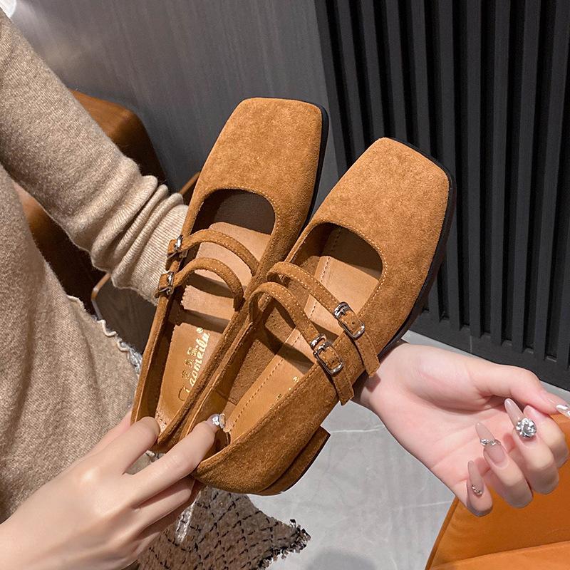 Chaussures Mary Janes à talon bas pour femme en cuir suédé léopard, fermeture double boucle, chaussures à talon bas, chaussures à talon femme grande taille 43