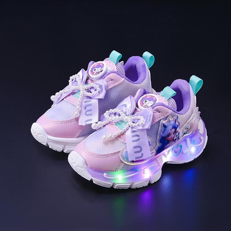 2025 Autumn Cartoon Princess Rotating Mesh Anime Luminous Girls' Sports Shoes