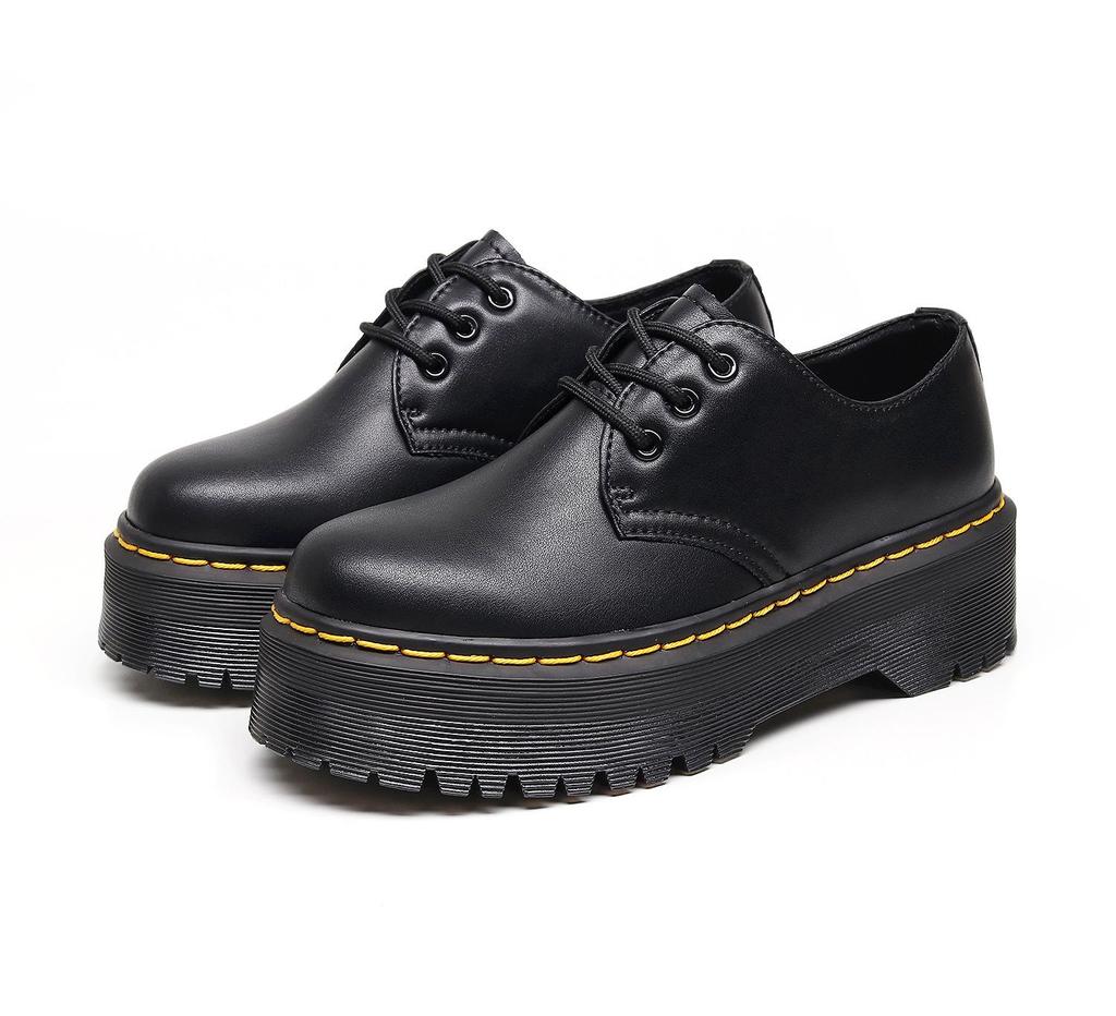 Lei Yu Women's 5cm Thick-Soled Low-Top Leather Ankle Boots - British Style, Casual and Versatile, Slimming Height-Increasing Design.