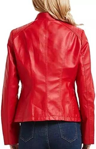New Red Leather Jacket Women's 100% Original Lambskin Soft Fit Front Zip Casual