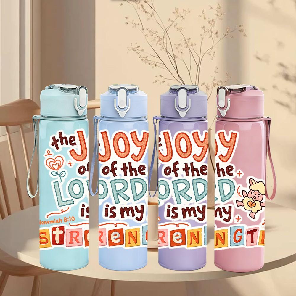 1PC The Joy Of The Lord Slogan 750ml Color Plastic Sports Water Bottle Leakproof Flip Straw Lid Suitable for Sports Office Home Use