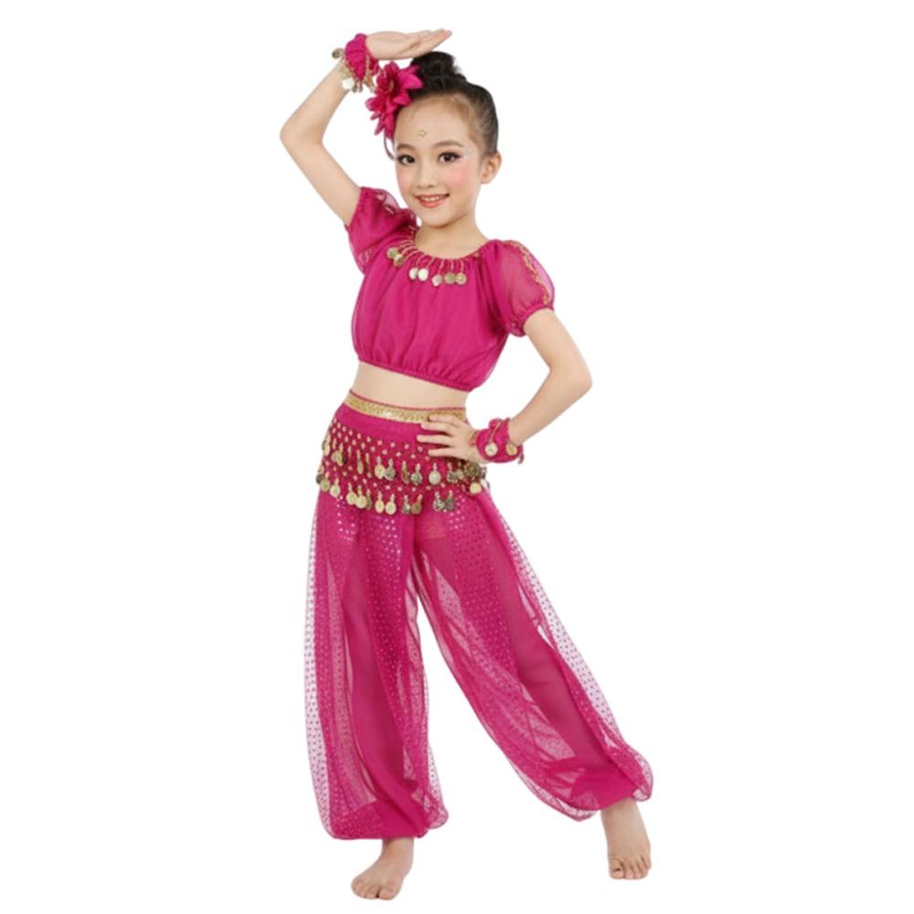 

2Pcs/Set Sequins Belly Dance Costumes Elegant Dance Top Pants Fashion Stage Costume Children Girls S