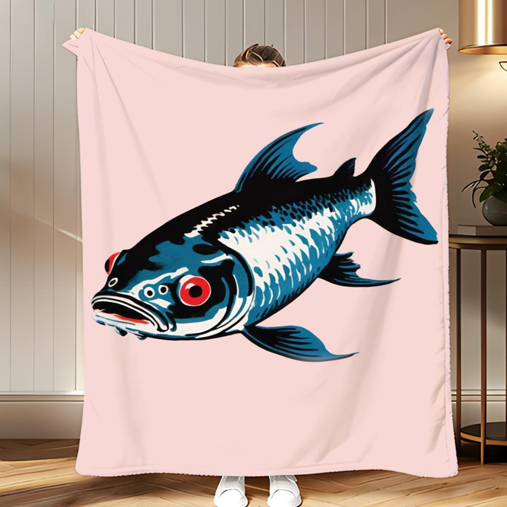 Abstract Art Japanese Vintage Koi Throw Soft Coral Fleece Blanket 310gsm Fluffy Warm Throw for Sofa Bed Couch Bedroom Decor