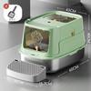 Large Enclosed Cat Litter Box Stainless Steel Anti-Scatter Cat Bedpan Fully Sealed Kitty Toilet High-Sided Pet Bathroom Solution