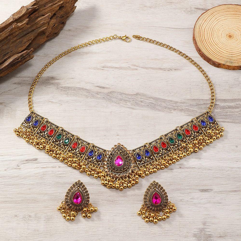 Tassel Rhinestone Jewelry Set Crystal Rhinestone Necklace Set Bridal Necklace Earrings Set  Women