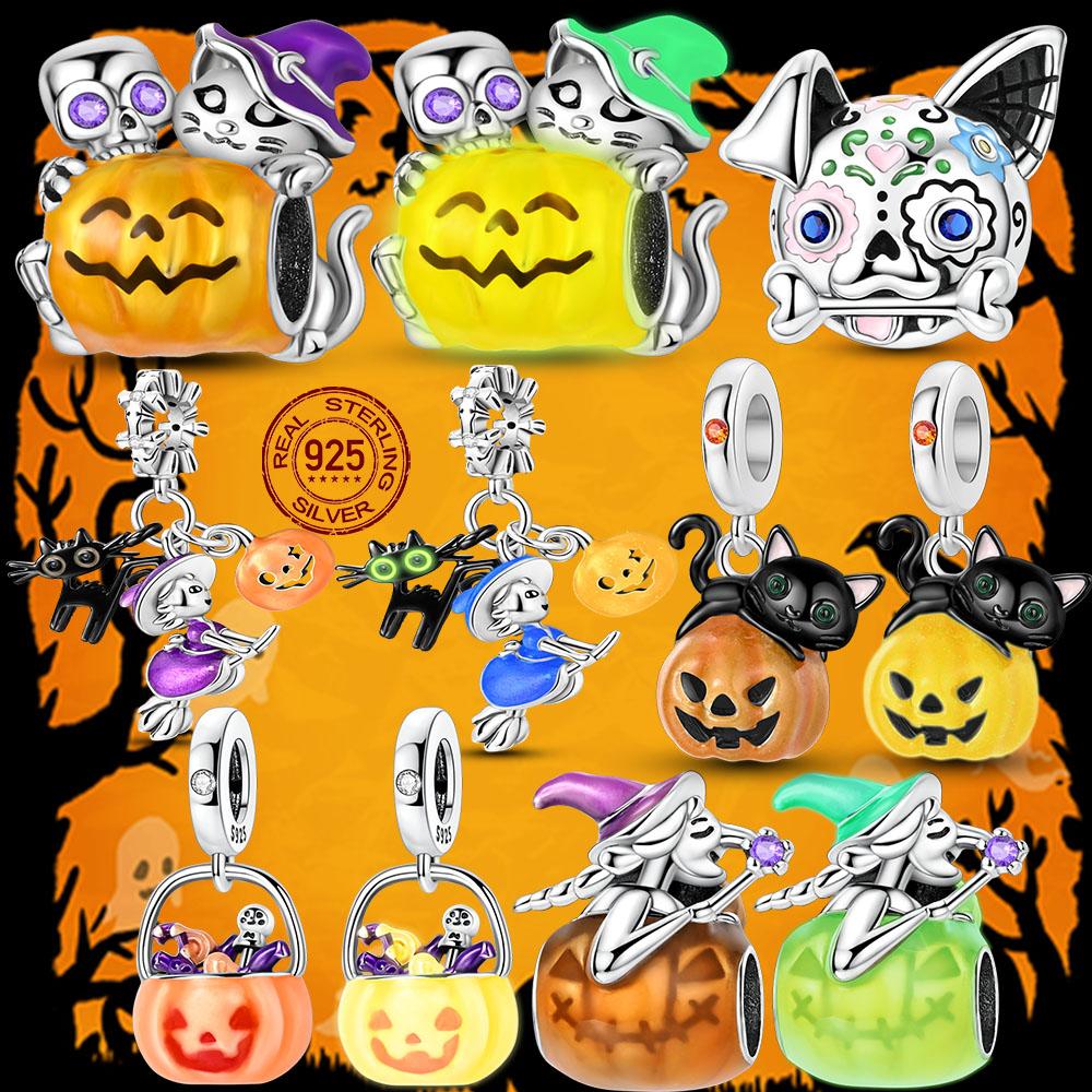 Latest Halloween Pumpkin Witch Skull Copper Charms Beads For Original Bracelet Ideal For Women Jewellery Making Present