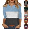 Camiseta de mujer con estampado de botones, manga 3/4, básica, cuello en V, para uso diario, fin de semana, moda
