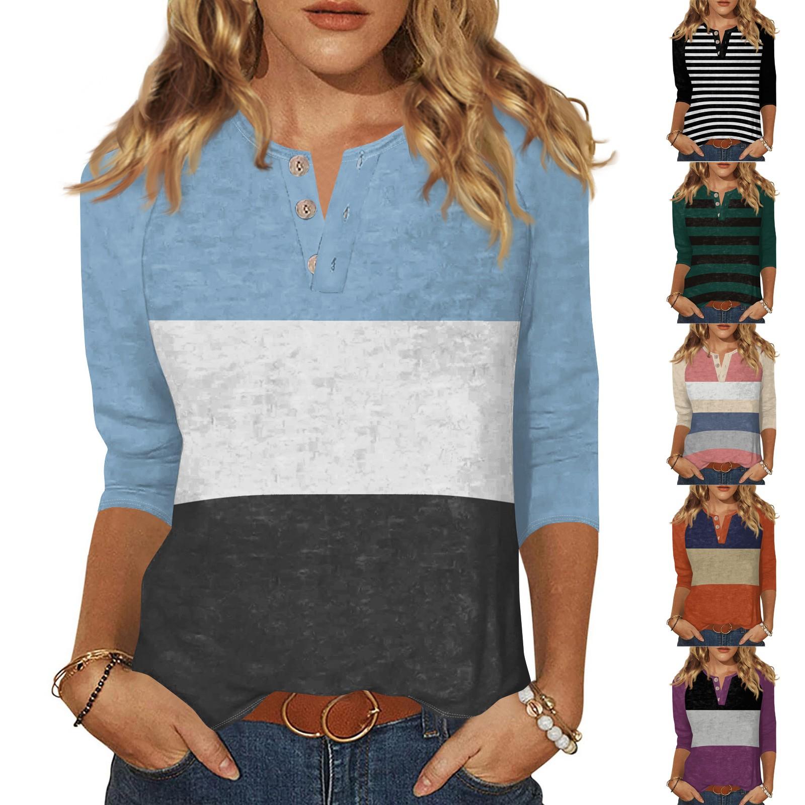 

Жіноча футболка з принтом на ґудзиках з рукавами 3/4, щоденна мода на вихідні, звичайний топ із V-подібним вирізом XXL шафрановий