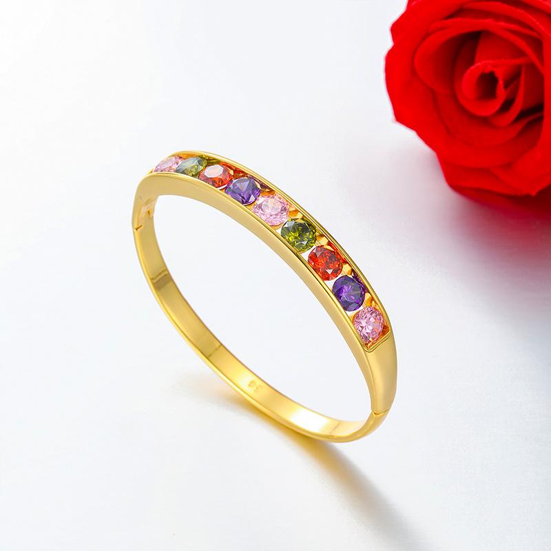 Инкрустированный цветным цирконом, имитация золота, легкая роскошь, высококлассный женский браслет, модные простые темпераментные украшения