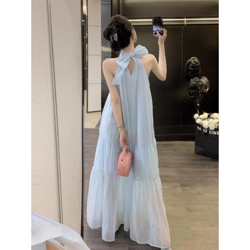 Women's Summer 2026 French Halter Neck Dress - Sweet, Age-Reducing, Long Fairy Skirt with Unique Design