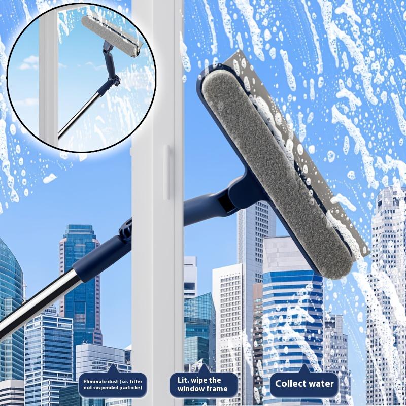 Nettoyeur de Vitres à Manche Extensible 2-en-1, Tête de Brosse Réglable, Nettoyage Professionnel pour Fenêtres Sol-Plafond, Convient pour une Utilisation Intérieure/Extérieure
