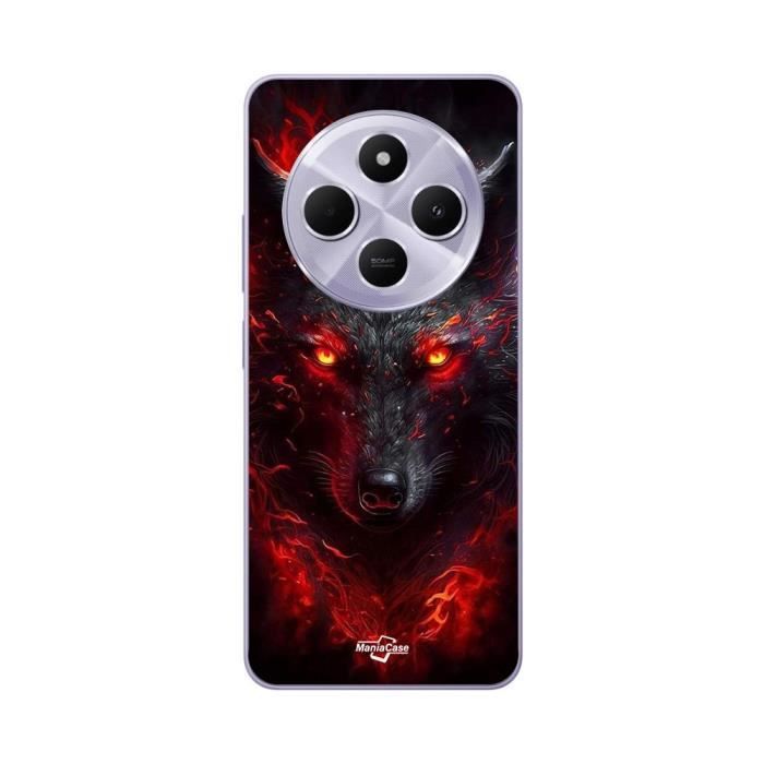 Coque - Maniacase - Xiaomi Redmi 14C - Loup noir feu rouge - Souple - Synthétique