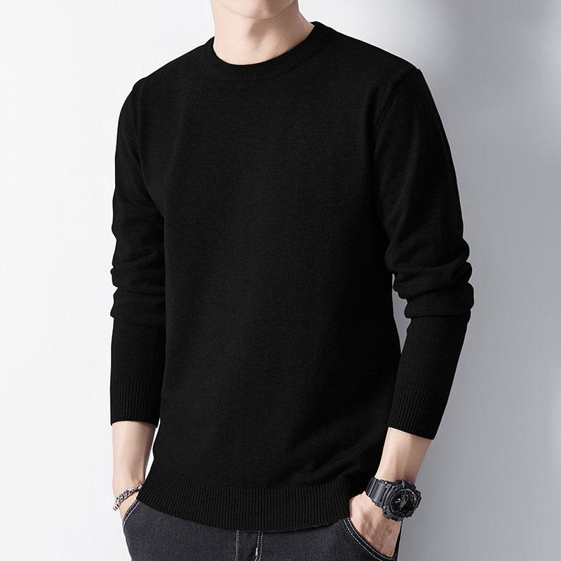 Herren Schlank geschnittener Rundhals Pullover aus Strick - Lässiger einfarbiger Pullover mit langen Ärmeln für Herbst & Winter