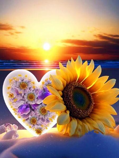 Diamond Painting Full Drill Sunflower Bicycle Home Decor Embroidery Mosaic Sunset Seaside Landscape Crystal Wall Sticker