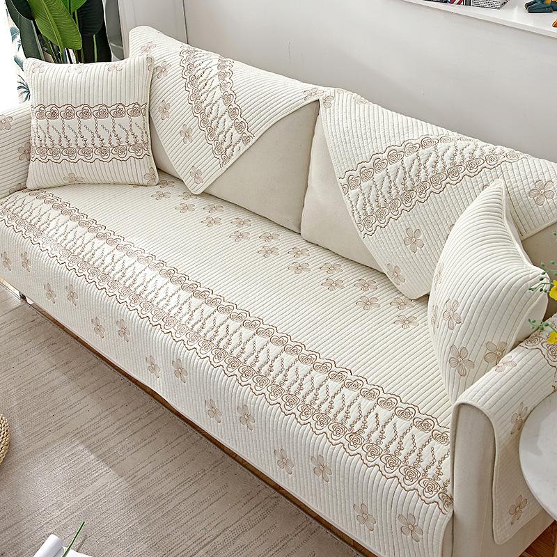 Double-sided Cotton Embroidery Sofa Covers Cushion Four Seasons Sofa Towel Modern Living Room Corner Couch Cover Armrest Towel
