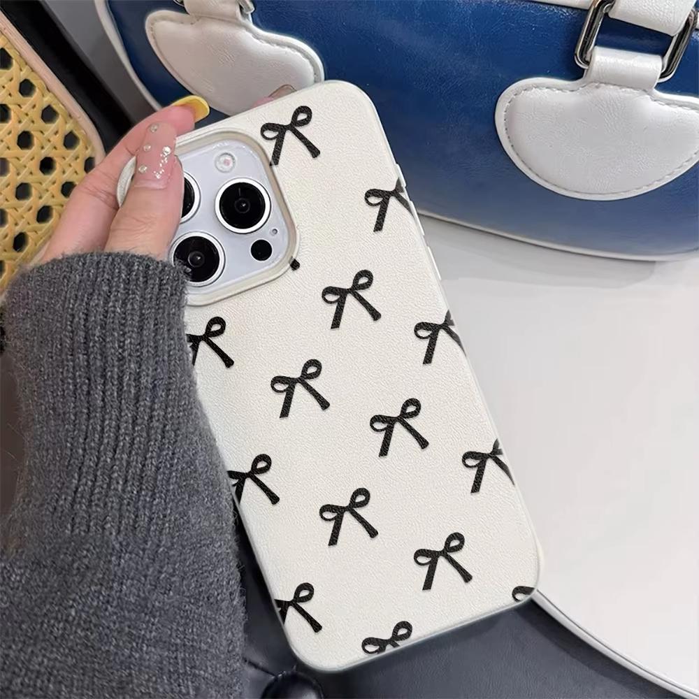 Schwarze Schleifen-Aufdruck Handyhülle Für iPhone 17 16 15 14 Plus 13 12 11 Pro Max 17 Air X XR XS Korea Mädchen Hülle Silikon Weiche Hülle