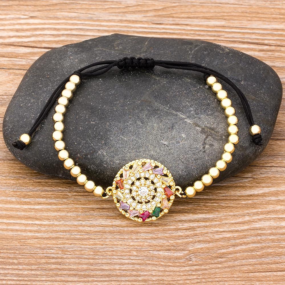 Nidin New Trendy Men Jesus Cross Bracelet 4mm Copper CZ Beads Handmade Adjustable Bangle for Women Party Wedding Jewelry Gifts