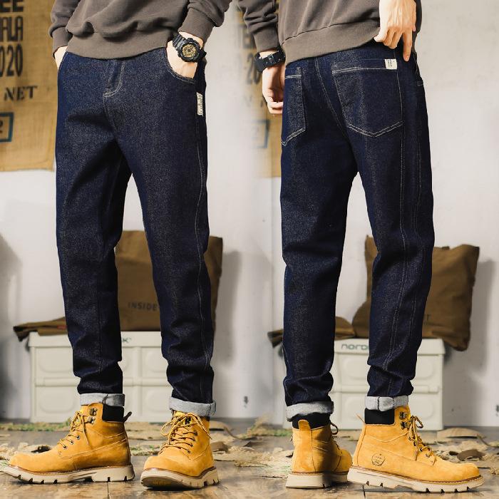 

2024 Новые европейские и американские вельветовые/обычные опциональные джинсы мужские повседневные брюки прямые свободные мужские брюки высокого класса 38 синий