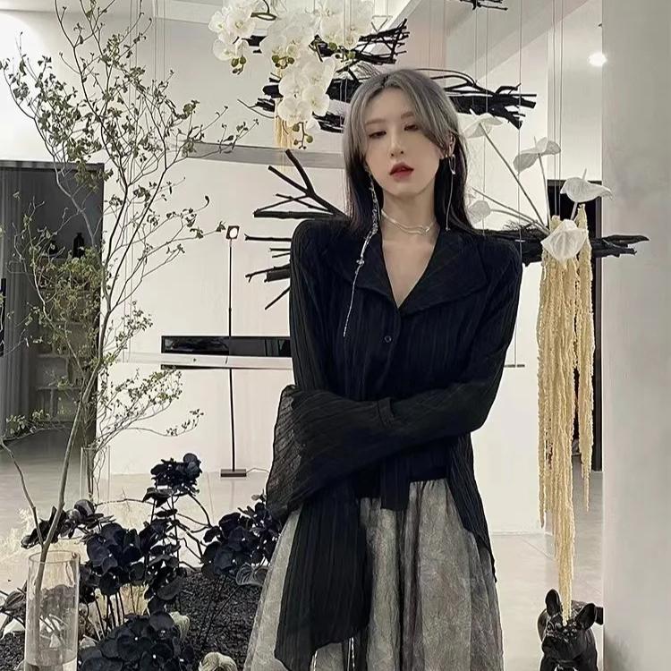 2KWEIRD Gothic Black Shirt Yamamoto Style Dark Aesthetic Blouse Women Irregular Designer Clothes Emo Alt Clothes Grunge Tops Y2k