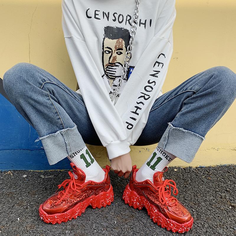 Reflective Chunky Sneakers Women Fashion Glitter Bling Vulcanized Shoes Woman Designer Platform Sneakers Shoes