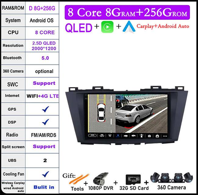 9'' QLED Screen Android 14 For Mazda 5 3 CW 2010 - 2015 Car Radio Multimedia Video Player Navigation GPS Android Carplay Stereo