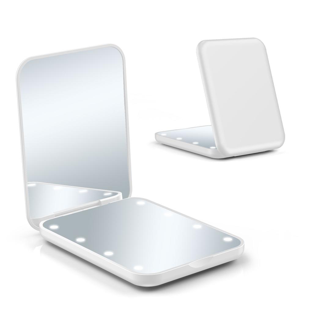 Mini LED Makeup Mirror Portable Vanity Mirrors with Light 1X 2X Magnifying Pocket Mirror Foldable Cosmetic Vanity Mirrors