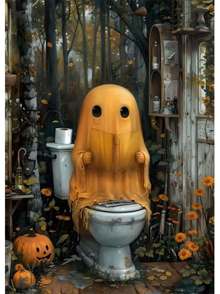 

5DDIY Алмазная картина Милый призрак тыквы в ванной Темная академия Готика Хэллоуин Ретро Украшение стены Украшение для дома и комнаты Full Round 20x30CM