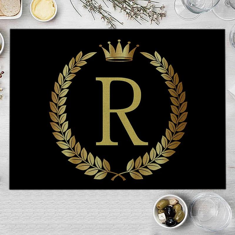 1PC Home Decor Black Gold Letter Printing Linen Placemat for Dining Table Drink Coaster Home Decoration Modern Kitchen Cup Pads