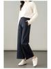 Autumn 2025 Women's Navy Blue Lyocell Cotton Wide-Leg Pants - High-Waisted, Slimming, Casual Straight-Leg Design