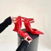 Spring New Red Pointed Wedge High Heels Women's Feeling Bun Toe Sandals A Line Buckle Mary Jane Single Shoes  high heels