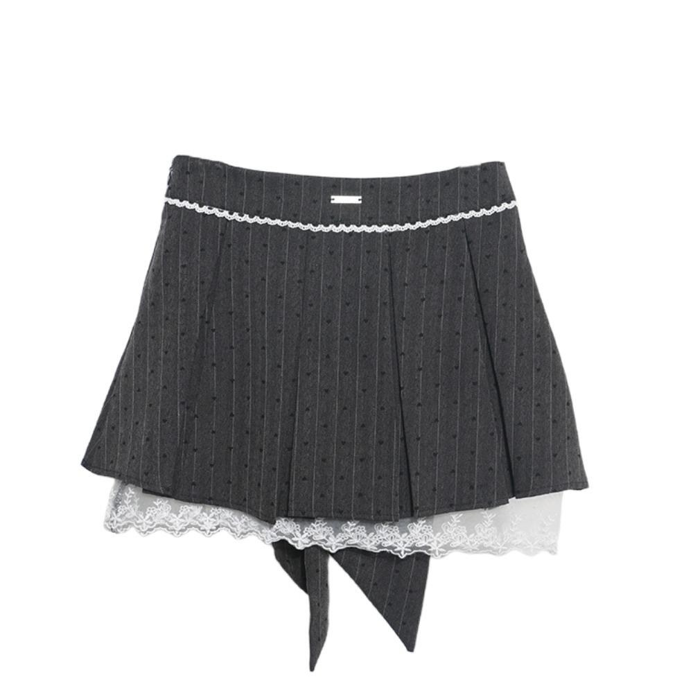 

Dots Lace Pleated Skirt Large Bow A-Line Mini Skirt Fashion Short Skirt Women Party XL серый