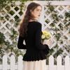 Bailuyu Women's V-Neck Ruffle Knit Sweater with Detachable Flower