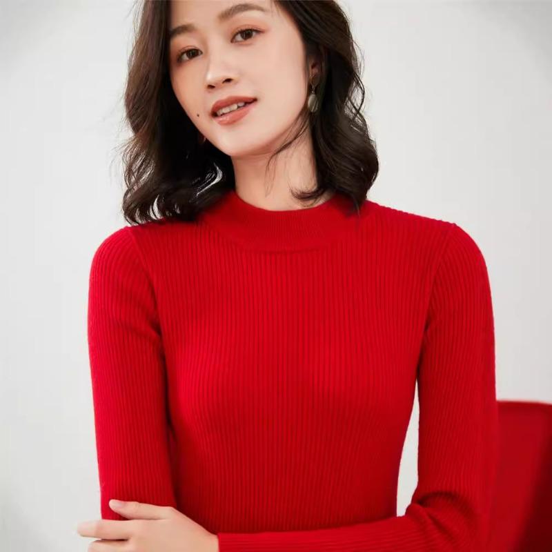 Herbst und Winter Rollkragen-Unterziehpullover Damen Slim Pullover Unifarbe Temperament Strickpullover Neu Streifen Innenoberteil