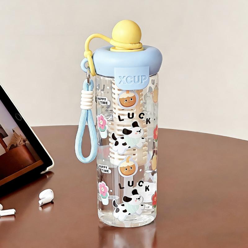 Cute Cartoon Floating Ball Straw Plastic Large Capacity Water Cup Portable High Aesthetic Value Anti-Fall Handy Cup For Girls