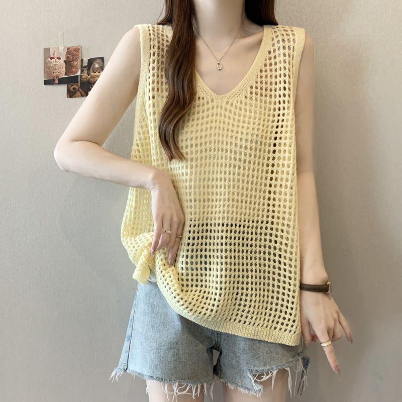 Women's Plus Size Hollow Out Camisole Vest - Slimming Knit Sleeveless Summer Top