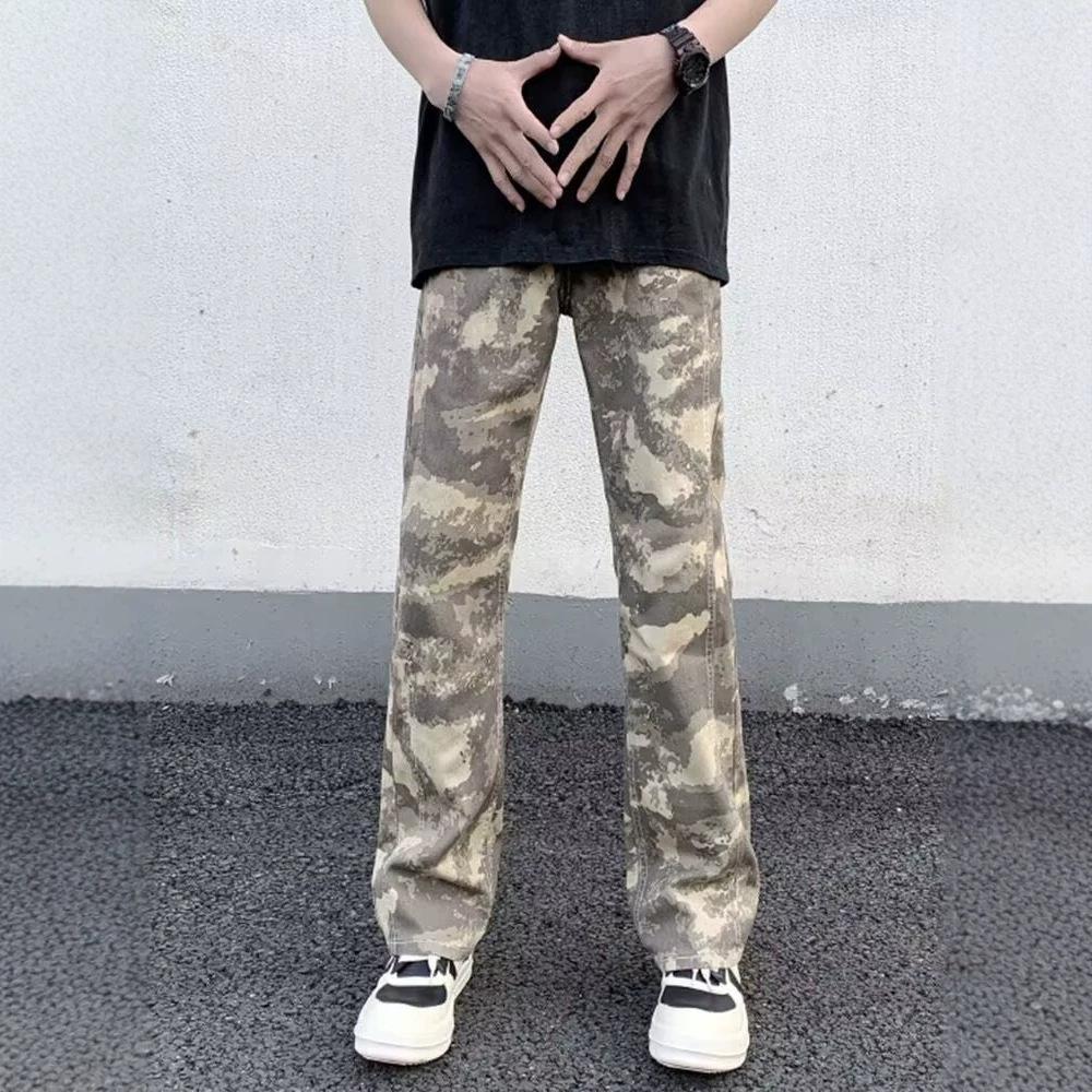American High Street Washed Camouflage Jeans Men's Autumn Trendy Brand Vibe Pants Slim-fitting and Thin Straight-leg Pants