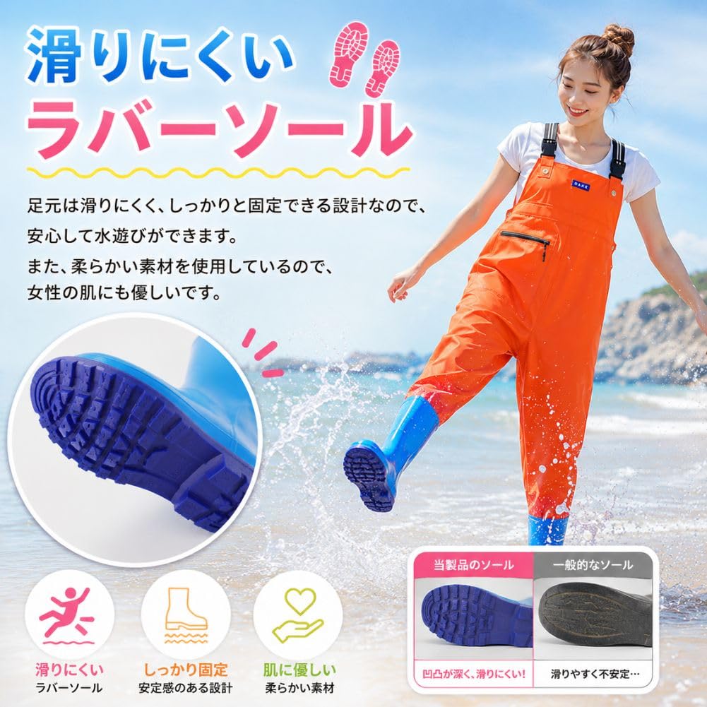 [YMSTco] Women's Chest Waders, Cute and Stylish, with Shoulder Straps, Waterproof, Injury Prevention, Fishing Suit, for Fishing and Clam Digging, with