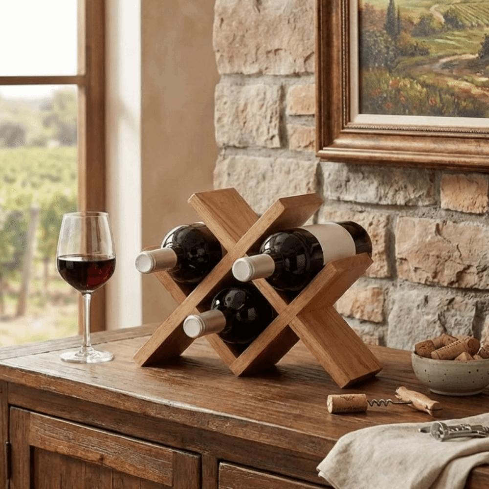 4-Bottle Wine Display Rack Standing Wine Storage Shelf Modern Solid Wood Wine Rack Showrooms